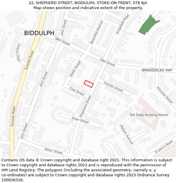 22, SHEPHERD STREET, BIDDULPH, STOKE-ON-TRENT, ST8 6JA: Location map and indicative extent of plot