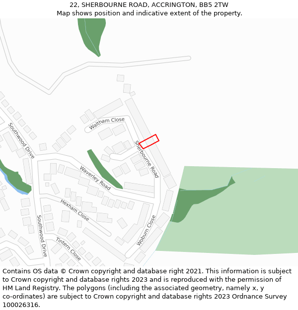 22, SHERBOURNE ROAD, ACCRINGTON, BB5 2TW: Location map and indicative extent of plot