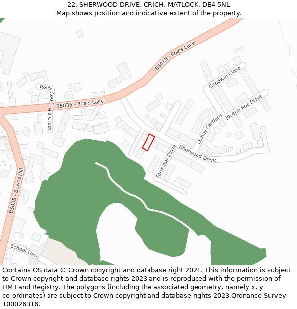 22, SHERWOOD DRIVE, CRICH, MATLOCK, DE4 5NL: Location map and indicative extent of plot