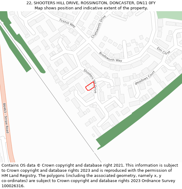 22, SHOOTERS HILL DRIVE, ROSSINGTON, DONCASTER, DN11 0FY: Location map and indicative extent of plot