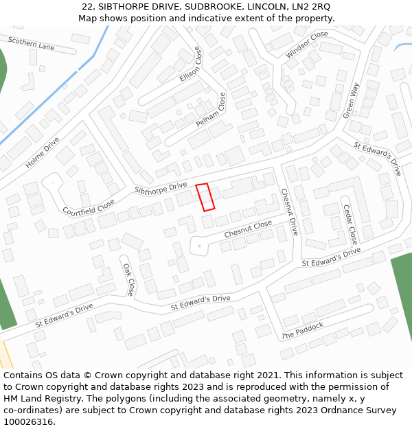 22, SIBTHORPE DRIVE, SUDBROOKE, LINCOLN, LN2 2RQ: Location map and indicative extent of plot