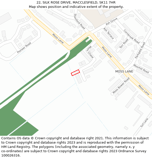 22, SILK ROSE DRIVE, MACCLESFIELD, SK11 7HR: Location map and indicative extent of plot