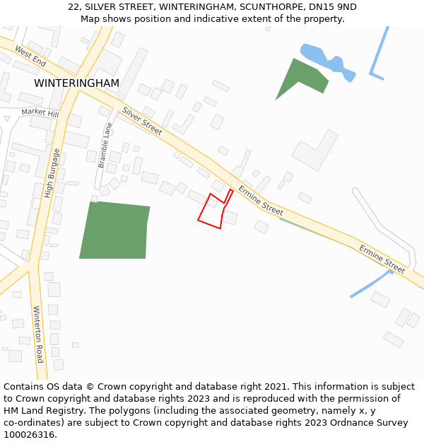 22, SILVER STREET, WINTERINGHAM, SCUNTHORPE, DN15 9ND: Location map and indicative extent of plot