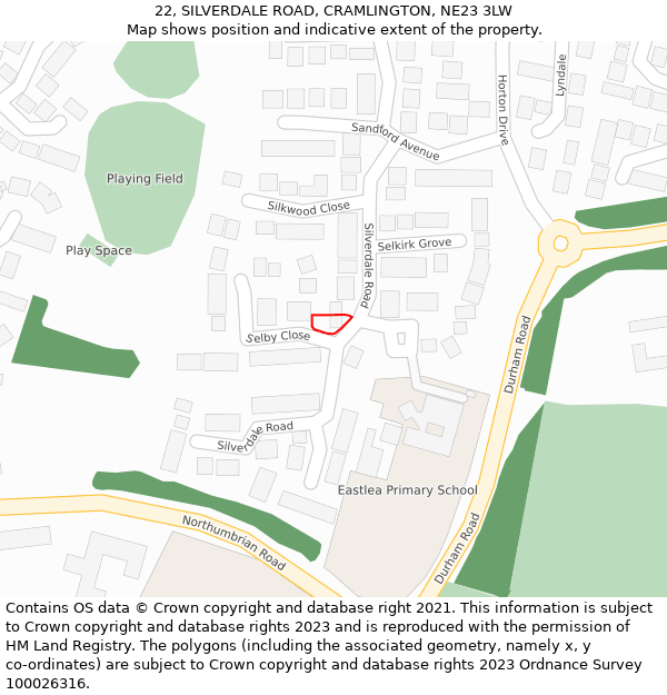 22, SILVERDALE ROAD, CRAMLINGTON, NE23 3LW: Location map and indicative extent of plot