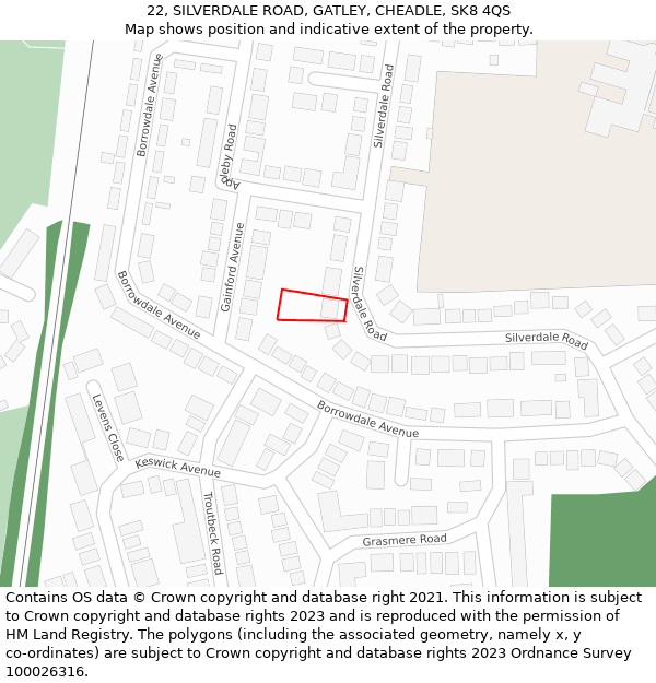 22, SILVERDALE ROAD, GATLEY, CHEADLE, SK8 4QS: Location map and indicative extent of plot