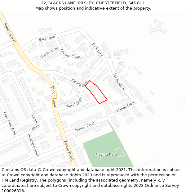 22, SLACKS LANE, PILSLEY, CHESTERFIELD, S45 8HH: Location map and indicative extent of plot