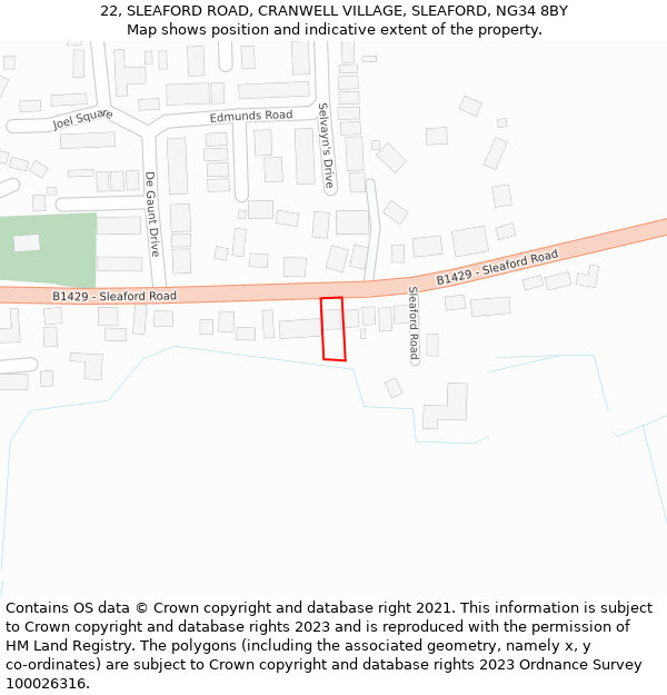 22, SLEAFORD ROAD, CRANWELL VILLAGE, SLEAFORD, NG34 8BY: Location map and indicative extent of plot