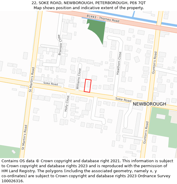 22, SOKE ROAD, NEWBOROUGH, PETERBOROUGH, PE6 7QT: Location map and indicative extent of plot