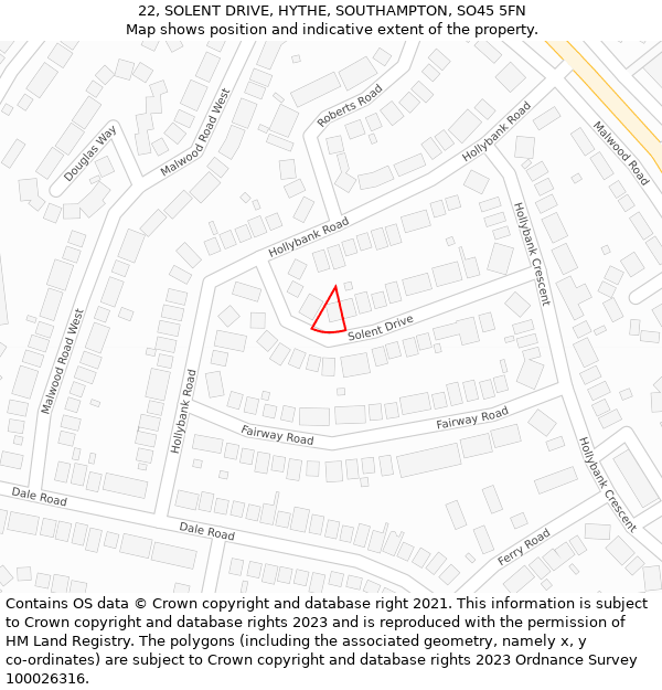 22, SOLENT DRIVE, HYTHE, SOUTHAMPTON, SO45 5FN: Location map and indicative extent of plot