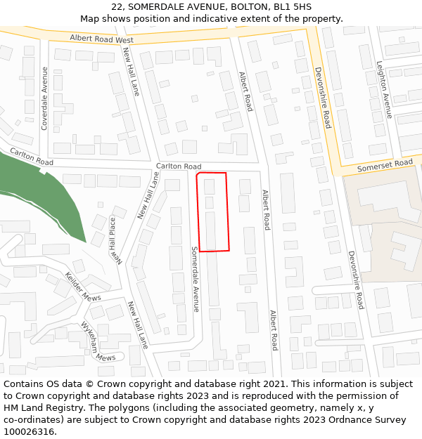 22, SOMERDALE AVENUE, BOLTON, BL1 5HS: Location map and indicative extent of plot