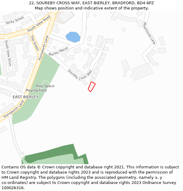 22, SOUREBY CROSS WAY, EAST BIERLEY, BRADFORD, BD4 6PZ: Location map and indicative extent of plot