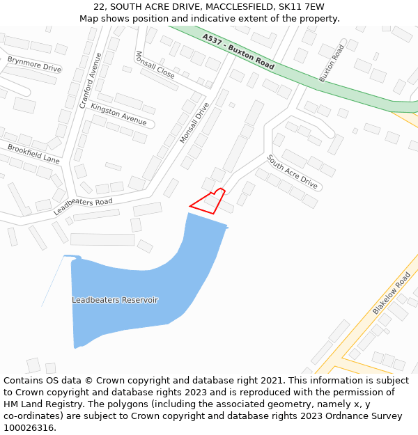 22, SOUTH ACRE DRIVE, MACCLESFIELD, SK11 7EW: Location map and indicative extent of plot