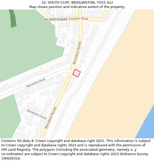 22, SOUTH CLIFF, BRIDLINGTON, YO15 3LU: Location map and indicative extent of plot