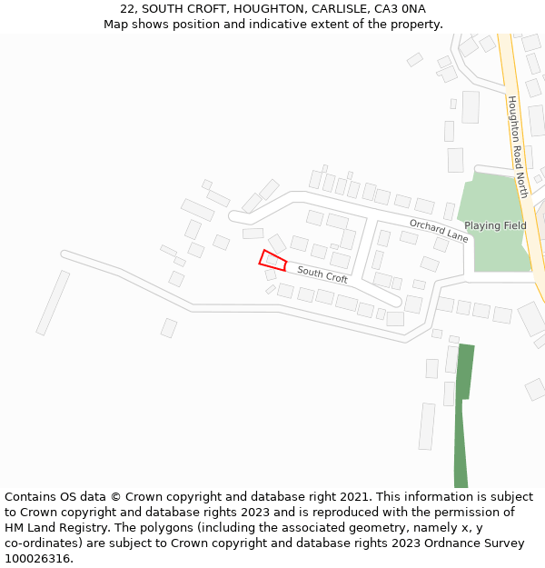 22, SOUTH CROFT, HOUGHTON, CARLISLE, CA3 0NA: Location map and indicative extent of plot