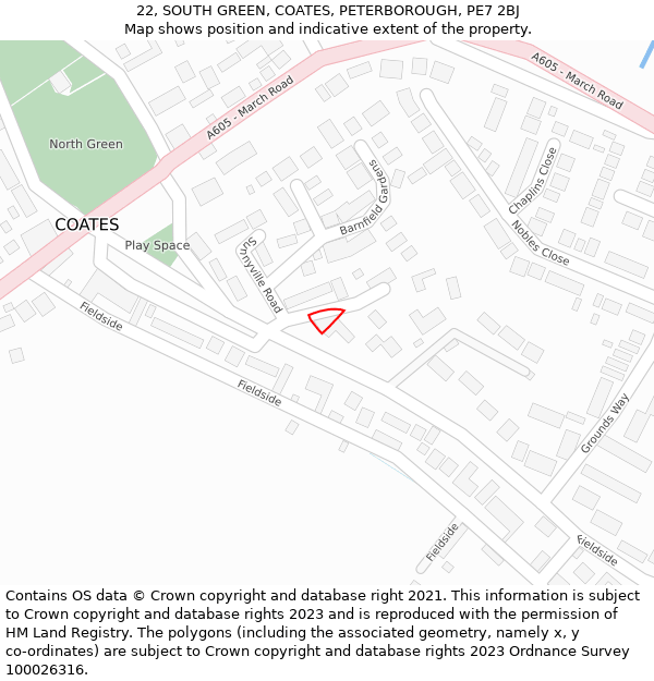 22, SOUTH GREEN, COATES, PETERBOROUGH, PE7 2BJ: Location map and indicative extent of plot