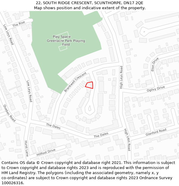 22, SOUTH RIDGE CRESCENT, SCUNTHORPE, DN17 2QE: Location map and indicative extent of plot