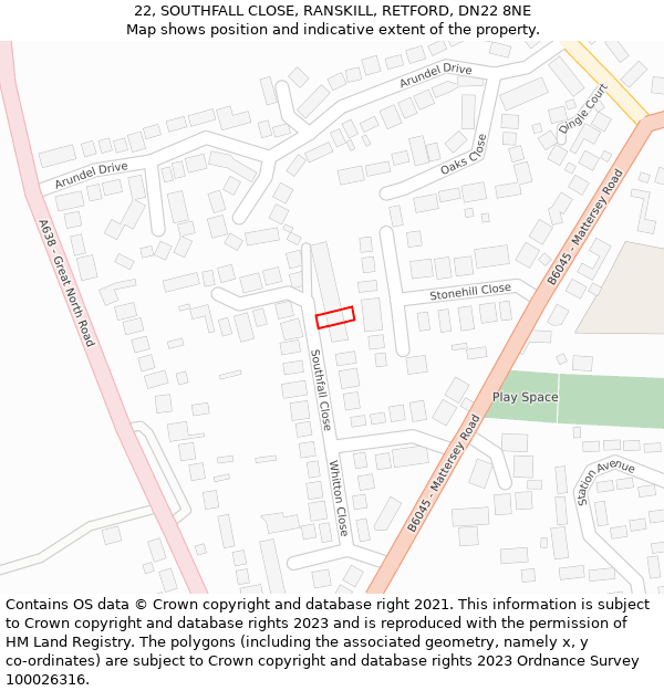 22, SOUTHFALL CLOSE, RANSKILL, RETFORD, DN22 8NE: Location map and indicative extent of plot