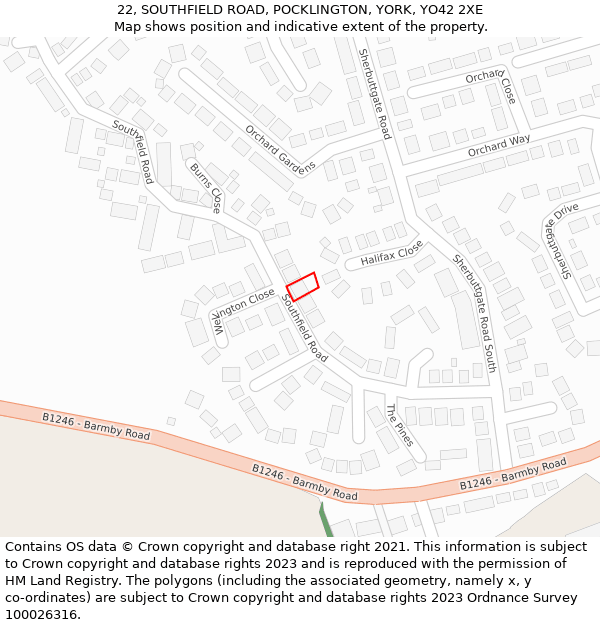 22, SOUTHFIELD ROAD, POCKLINGTON, YORK, YO42 2XE: Location map and indicative extent of plot