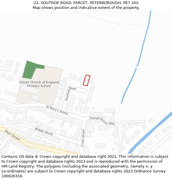 22, SOUTHOE ROAD, FARCET, PETERBOROUGH, PE7 3AS: Location map and indicative extent of plot