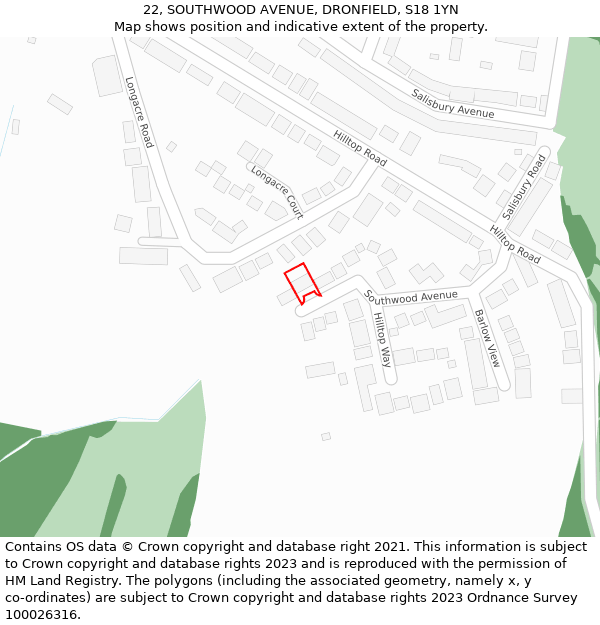 22, SOUTHWOOD AVENUE, DRONFIELD, S18 1YN: Location map and indicative extent of plot