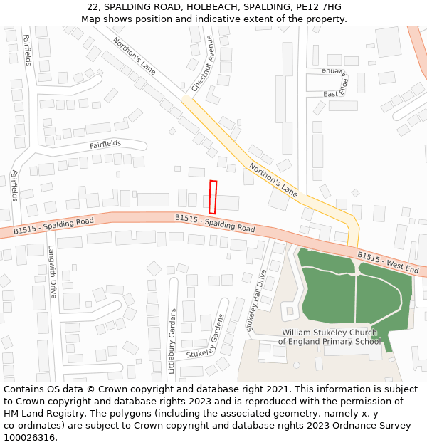 22, SPALDING ROAD, HOLBEACH, SPALDING, PE12 7HG: Location map and indicative extent of plot