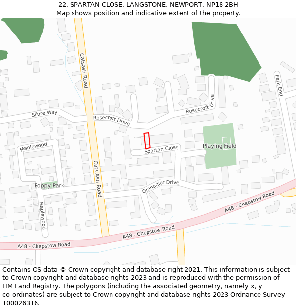 22, SPARTAN CLOSE, LANGSTONE, NEWPORT, NP18 2BH: Location map and indicative extent of plot