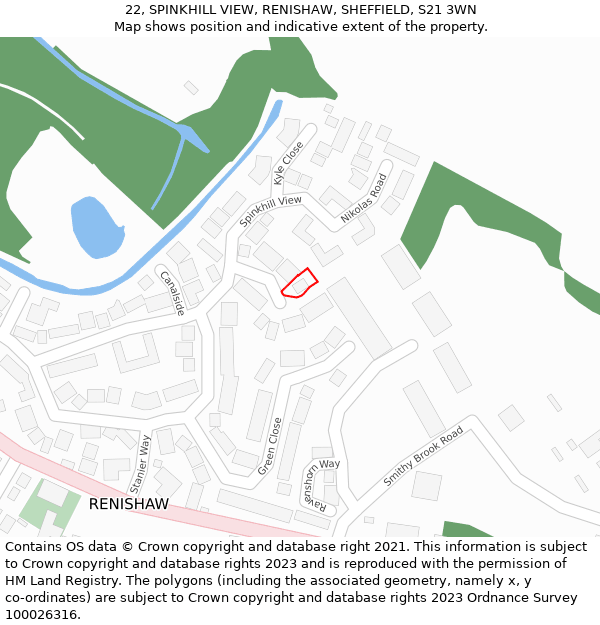 22, SPINKHILL VIEW, RENISHAW, SHEFFIELD, S21 3WN: Location map and indicative extent of plot