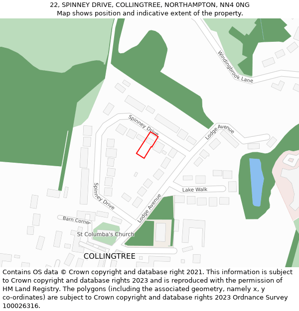 22, SPINNEY DRIVE, COLLINGTREE, NORTHAMPTON, NN4 0NG: Location map and indicative extent of plot