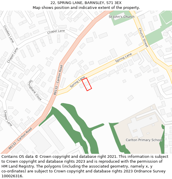 22, SPRING LANE, BARNSLEY, S71 3EX: Location map and indicative extent of plot