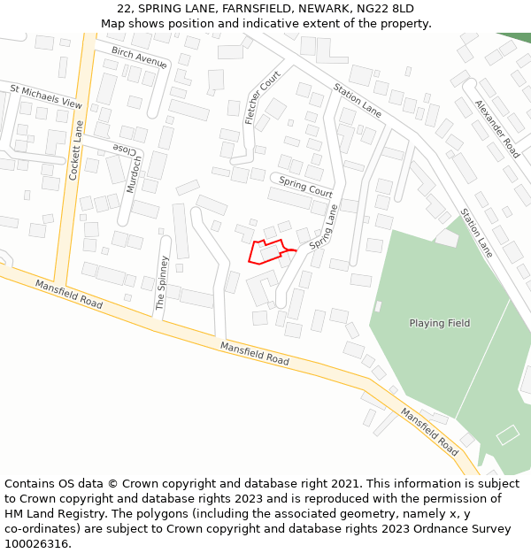 22, SPRING LANE, FARNSFIELD, NEWARK, NG22 8LD: Location map and indicative extent of plot