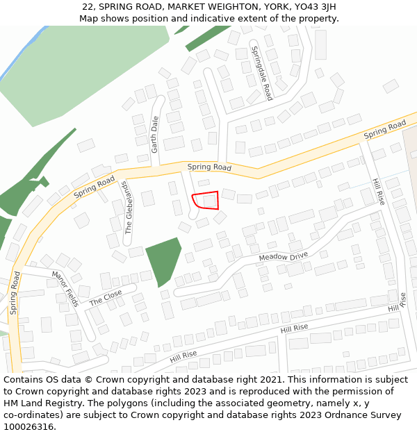 22, SPRING ROAD, MARKET WEIGHTON, YORK, YO43 3JH: Location map and indicative extent of plot