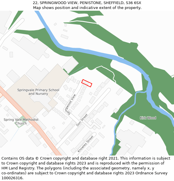 22, SPRINGWOOD VIEW, PENISTONE, SHEFFIELD, S36 6SX: Location map and indicative extent of plot