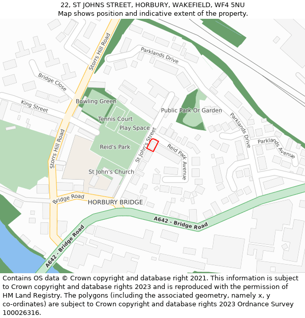 22, ST JOHNS STREET, HORBURY, WAKEFIELD, WF4 5NU: Location map and indicative extent of plot