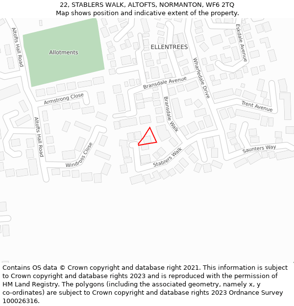 22, STABLERS WALK, ALTOFTS, NORMANTON, WF6 2TQ: Location map and indicative extent of plot