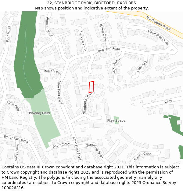 22, STANBRIDGE PARK, BIDEFORD, EX39 3RS: Location map and indicative extent of plot