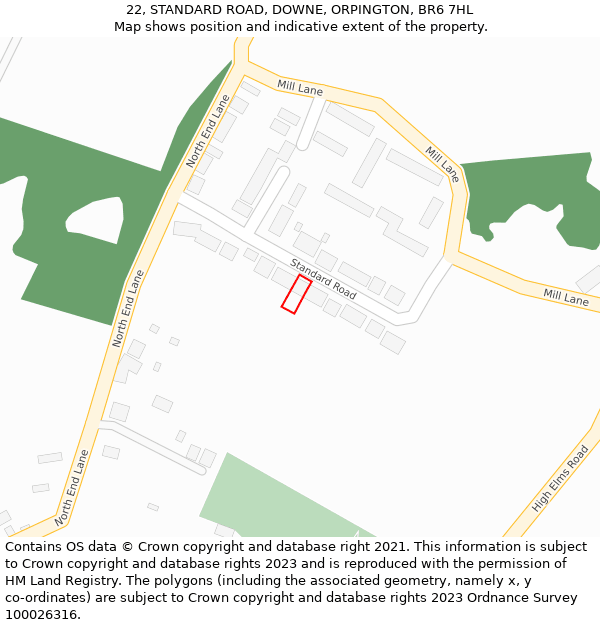 22, STANDARD ROAD, DOWNE, ORPINGTON, BR6 7HL: Location map and indicative extent of plot