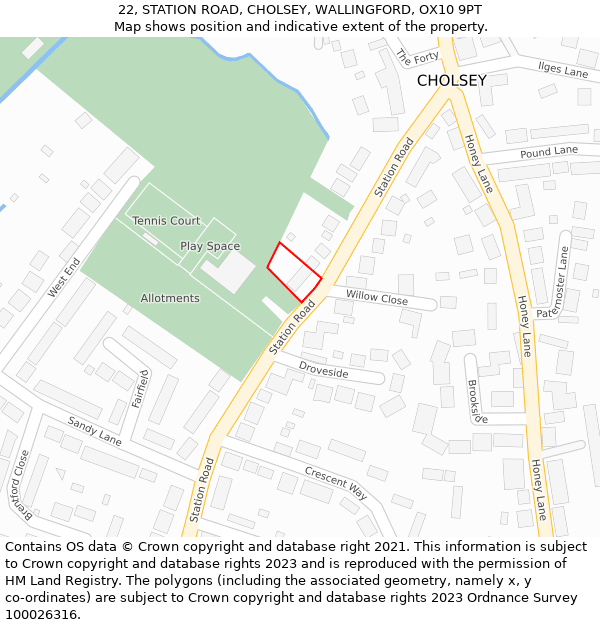 22, STATION ROAD, CHOLSEY, WALLINGFORD, OX10 9PT: Location map and indicative extent of plot