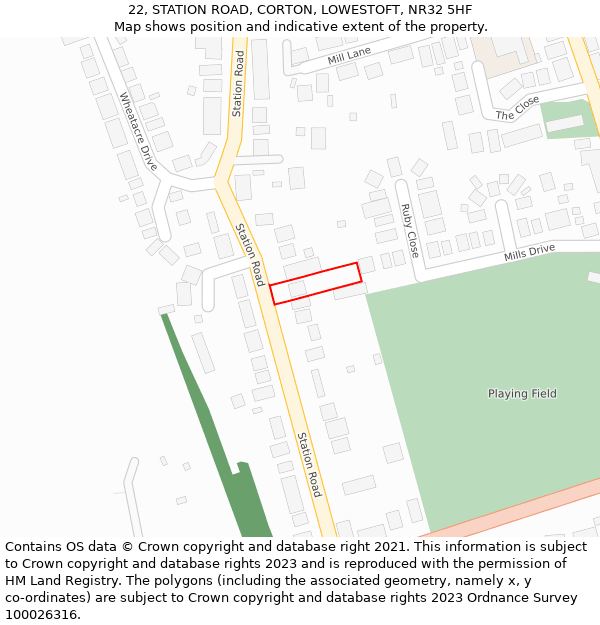 22, STATION ROAD, CORTON, LOWESTOFT, NR32 5HF: Location map and indicative extent of plot