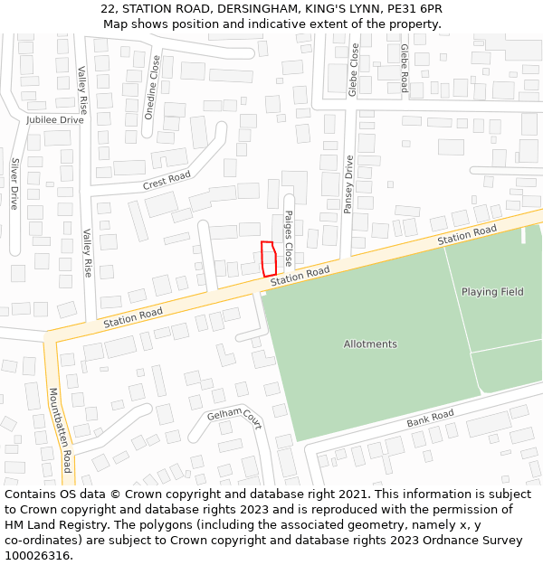 22, STATION ROAD, DERSINGHAM, KING'S LYNN, PE31 6PR: Location map and indicative extent of plot