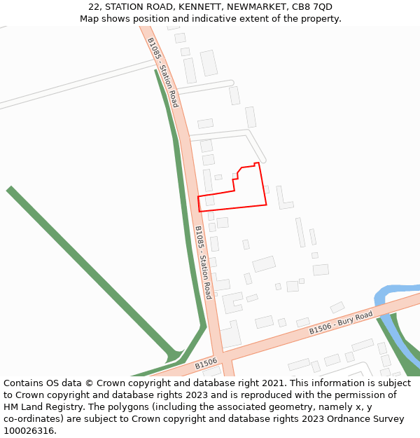 22, STATION ROAD, KENNETT, NEWMARKET, CB8 7QD: Location map and indicative extent of plot