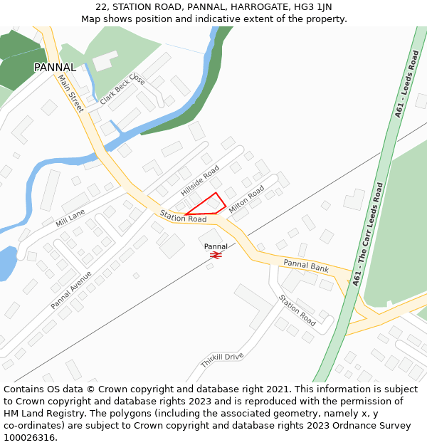 22, STATION ROAD, PANNAL, HARROGATE, HG3 1JN: Location map and indicative extent of plot