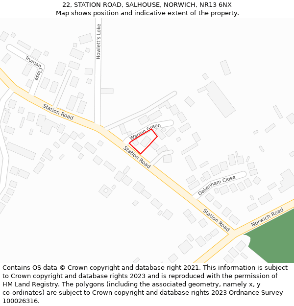 22, STATION ROAD, SALHOUSE, NORWICH, NR13 6NX: Location map and indicative extent of plot