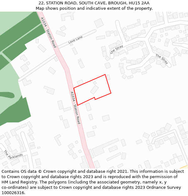 22, STATION ROAD, SOUTH CAVE, BROUGH, HU15 2AA: Location map and indicative extent of plot