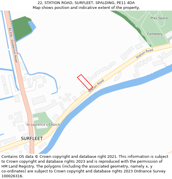 22, STATION ROAD, SURFLEET, SPALDING, PE11 4DA: Location map and indicative extent of plot
