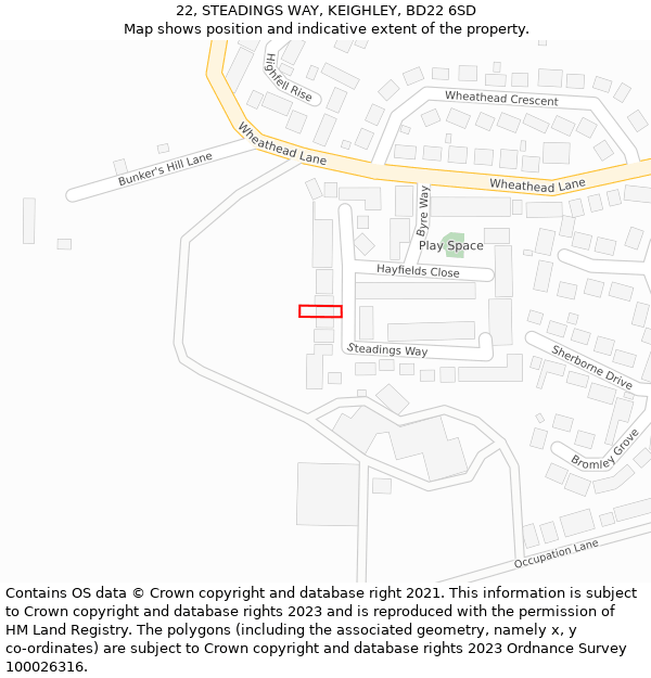 22, STEADINGS WAY, KEIGHLEY, BD22 6SD: Location map and indicative extent of plot