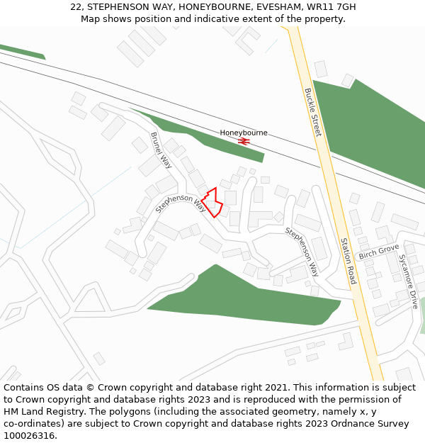 22, STEPHENSON WAY, HONEYBOURNE, EVESHAM, WR11 7GH: Location map and indicative extent of plot