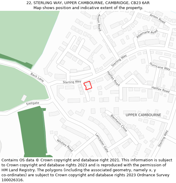 22, STERLING WAY, UPPER CAMBOURNE, CAMBRIDGE, CB23 6AR: Location map and indicative extent of plot