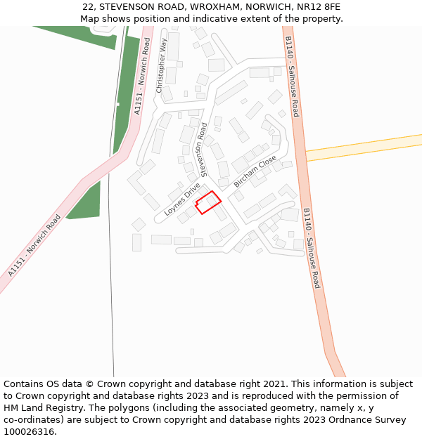 22, STEVENSON ROAD, WROXHAM, NORWICH, NR12 8FE: Location map and indicative extent of plot