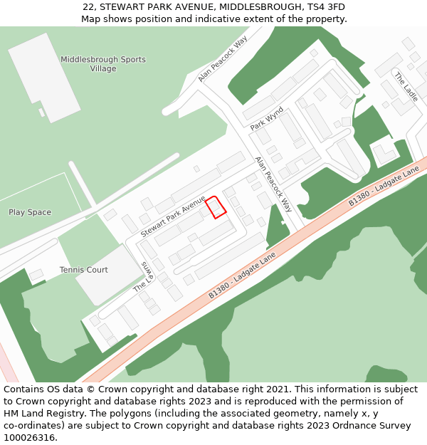 22, STEWART PARK AVENUE, MIDDLESBROUGH, TS4 3FD: Location map and indicative extent of plot