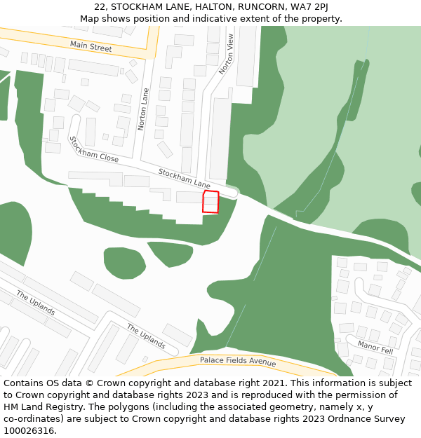 22, STOCKHAM LANE, HALTON, RUNCORN, WA7 2PJ: Location map and indicative extent of plot